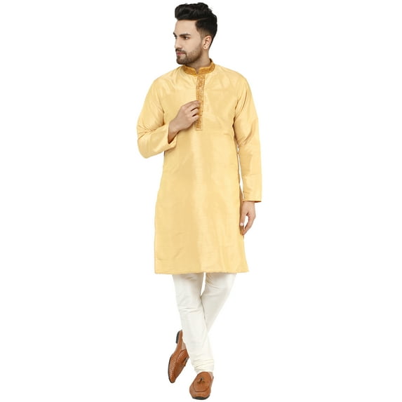 SKAVIJ Men's Kurta Pajama Set Embroidered Art Silk Party Dress Brown S