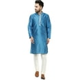 thumbnail image 1 of SKAVIJ Men's Kurta Pajama Set Embroidered Art Silk Party Dress Brown S, 1 of 6