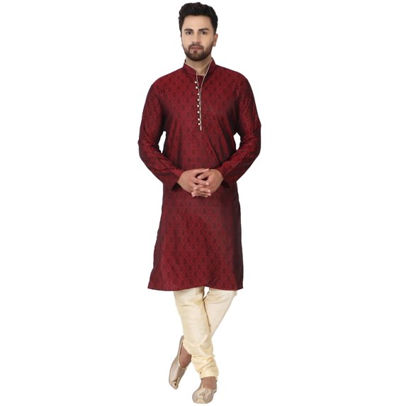 SKAVIJ Men's Kurta Pajama Set for Men Indian Traditional Wear Party Dress Red M