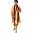thumbnail image 1 of SKAVIJ Men's Kurta Pajama and Scarf 3-Piece Set Wedding Party Dress Gold XL, 1 of 6