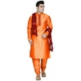 thumbnail image 1 of SKAVIJ Men's Kurta Pajama and Scarf 3-Piece Set Wedding Party Dress Orange M, 1 of 6
