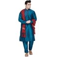 thumbnail image 1 of SKAVIJ Men's Kurta Pajama and Scarf Set Art Silk Indian Ethnic Dress Turquoise L, 1 of 6