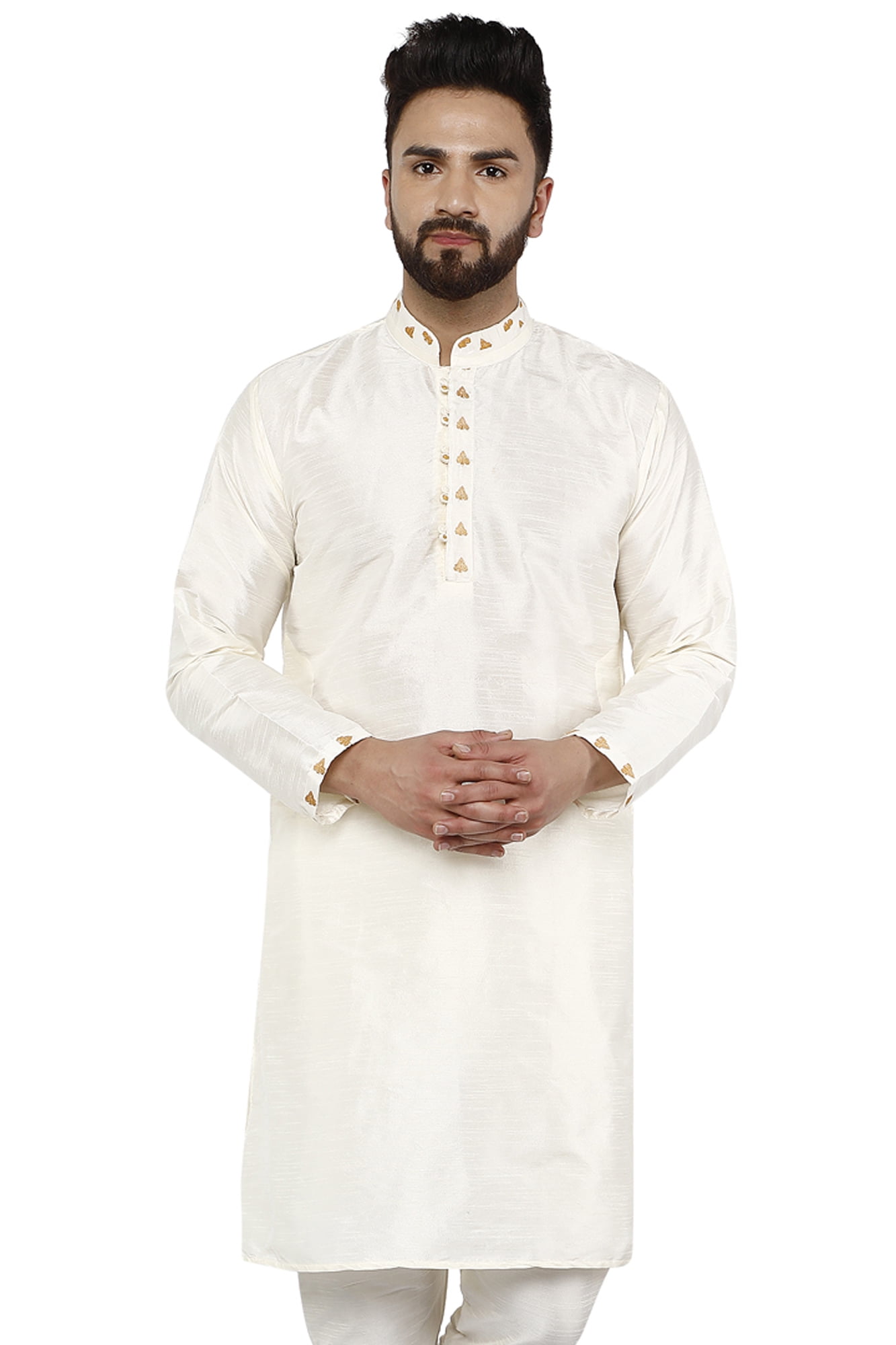 SKAVIJ Men s Tunic Art Silk Kurta Ethnic Indian Long Casual Shirt Party Large Off White Walmart
