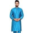 thumbnail image 1 of SKAVIJ Men's Tunic Art Silk Kurta Ethnic Indian Long Casual Shirt Party Medium Turquoise, 1 of 6