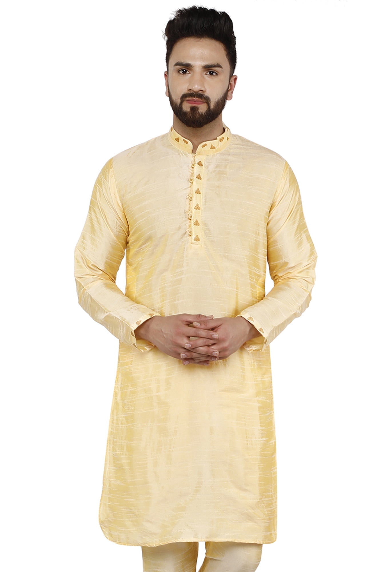 SKAVIJ Kurta Henley Chemise décontractée en pur coton pour homme Tenue ethnique traditionnelle, citron, 3XL