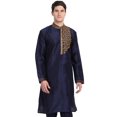 thumbnail image 1 of SKAVIJ Men's Tunic Art Silk Long Shirt Embroidered Casual Kurta Small Blue, 1 of 6