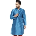 thumbnail image 1 of SKAVIJ Men's Tunic Top Art Silk Long Kurta Indian Wedding Casual Shirt Small Turquoise, 1 of 6