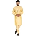 thumbnail image 1 of SKAVIJ Mens Art Silk Embroidered Kurta Pyjama Set Traditional Wear Beige S, 1 of 6