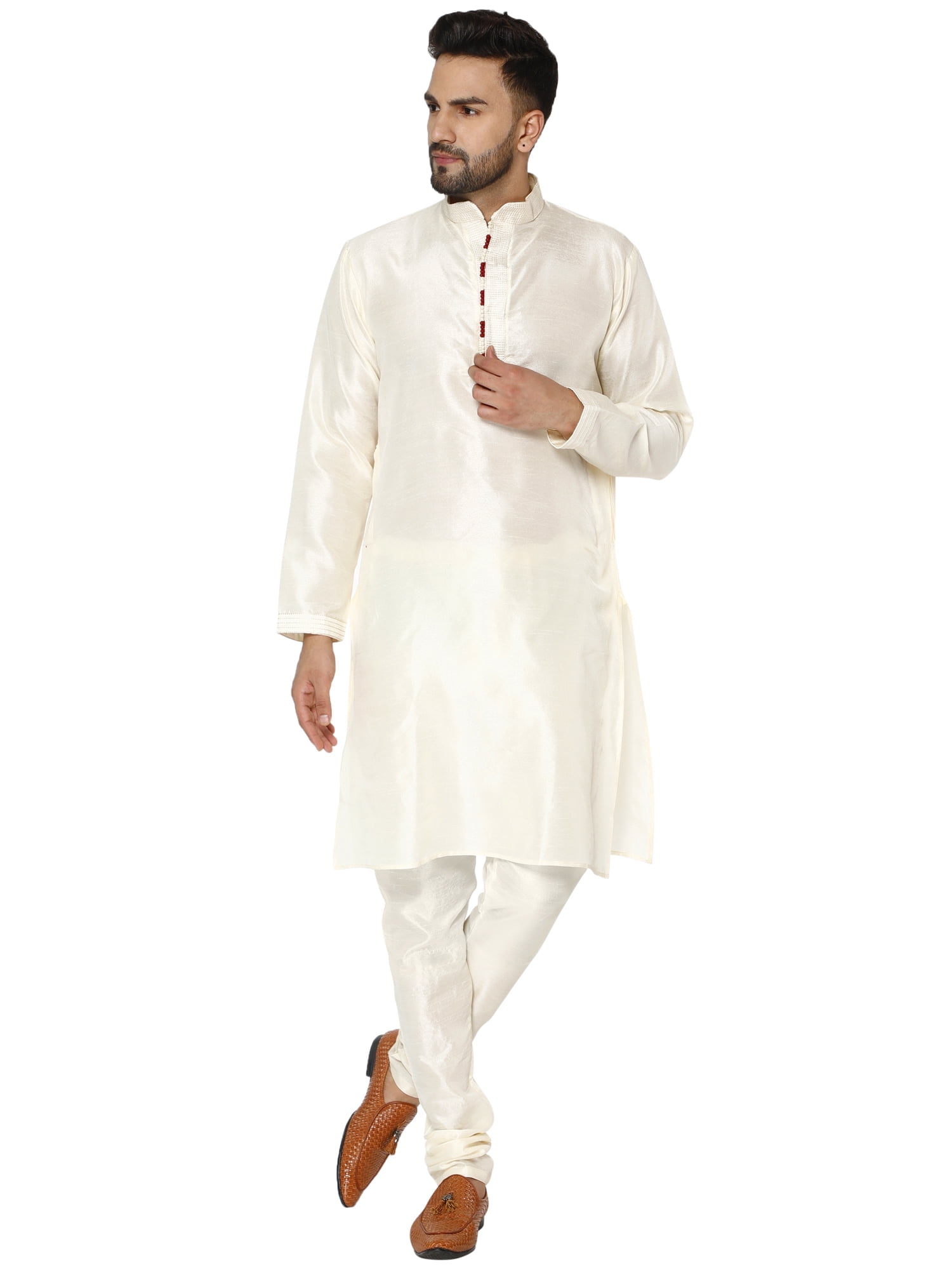 SKAVIJ Heren Kurta Pyjama Etnische Indiase Kleding Jurk (Rot, M