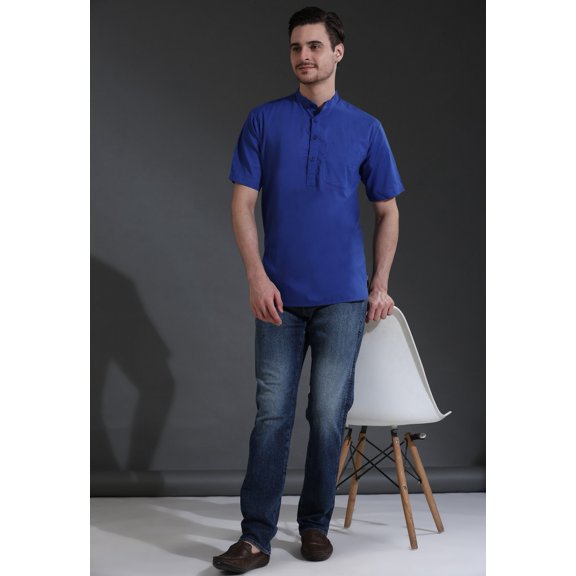 SKAVIJ Mens Longline Shirts Henley Short Sleeve Casual Cotton T-Shirt Regular-Fit Lightweight Beach Yoga Tunic Tops (Medium,Royal Blue)