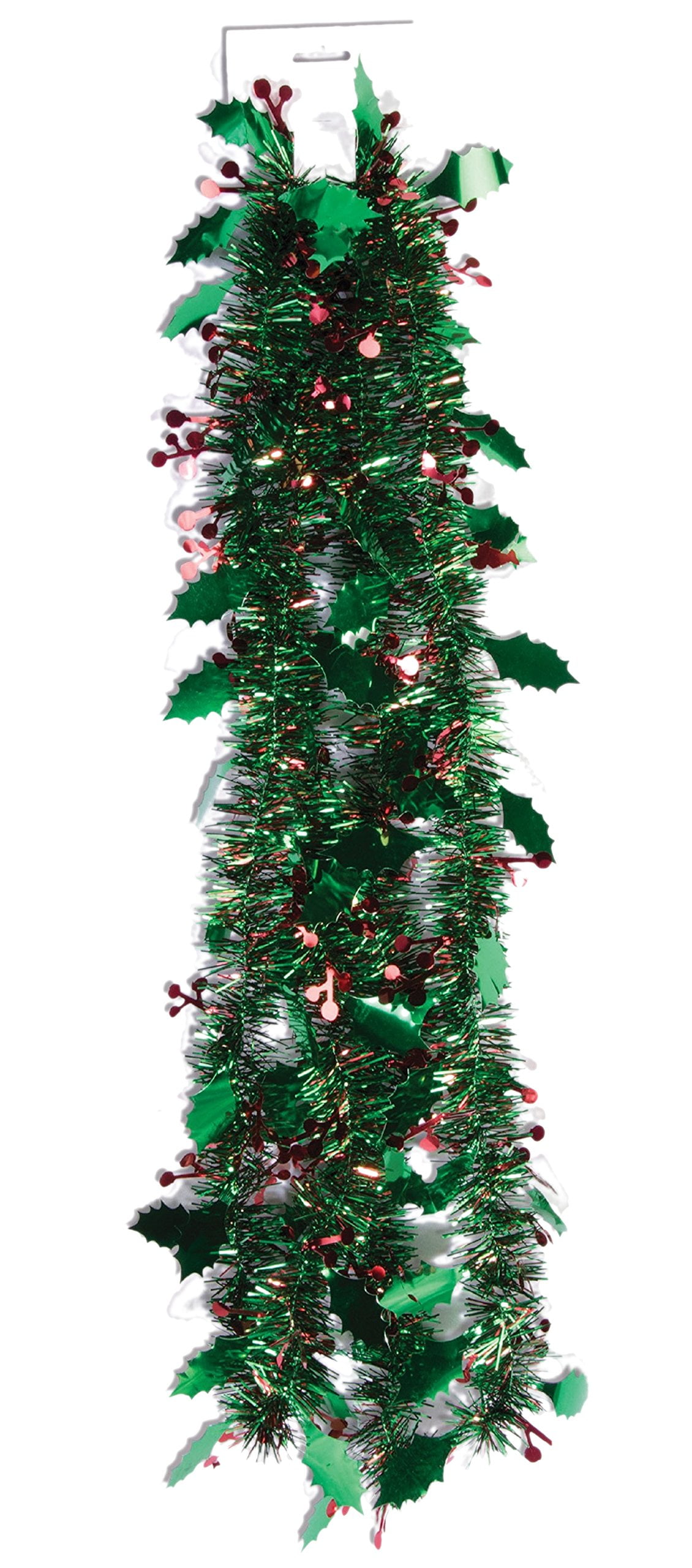 Holiday Decor Christmas Holly \u0026 Berries 9' Festive Tinsel Garland, Green Red