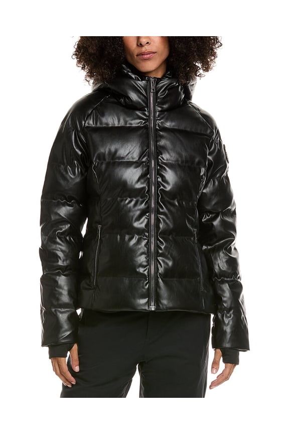 womens Meg Vegan Leather Down Parka, 10, Black