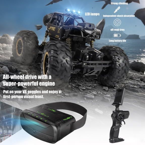 SKEKECIE FPV RC Rock Crawler with VR Goggles & On‑Board Camera, 4WD Alloy Off‑Road Remote Control Car, First‑Person View Racing Toy Car for Kids Teens Adults