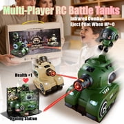2 Pack Fun Remote Control Battle Tanks, RC Fighting Cars with Ejecting Infrared Robots, Bumper Car, 2.4GHz RC Army Military Toy with Blood Regeneration Hub for 6-12 Boys Girls Birthday Gifts