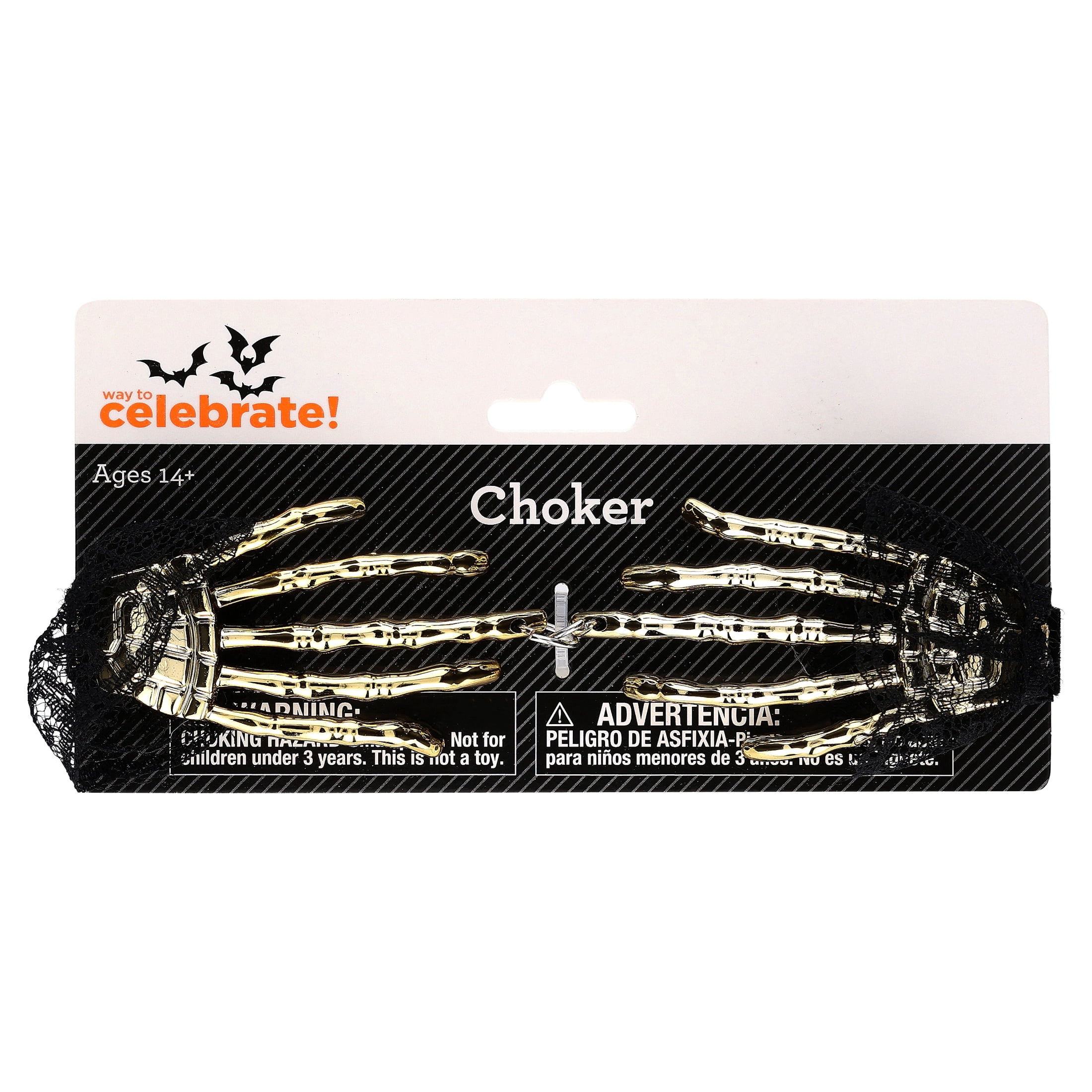 Skeleton Hand Choker Costume Accessory for Adults, Gold, Halloween by Way To Celebrate