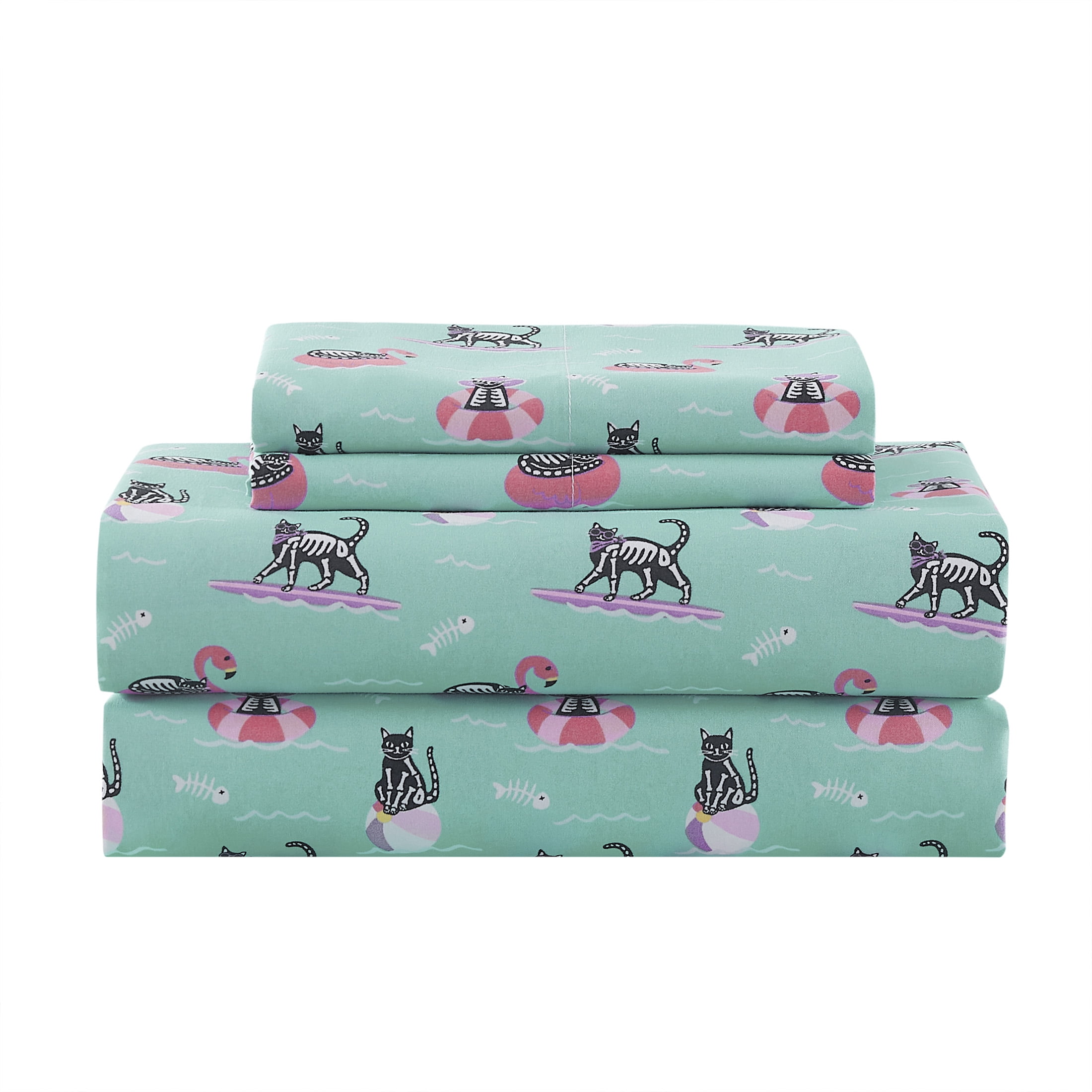 Summerween Soft Microfiber Sheet Set, Skeleton Cats, Full