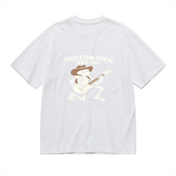 SKELETON CREW ROLL CALL,Skeleton Playing Guitar Print, Vintage T Shirt, Cotton T-Shirt for Men, 23666304,XXL