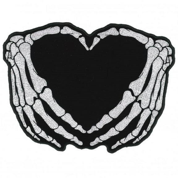 SKELETON HEART PATCH - Skeleton Finger Heart Shape Thread Iron-On Heat Sealed Backing / Sew-On PATCH, 3.5" x 3"
