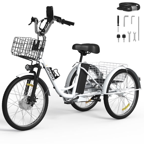 SKERI Electric Scooter Tricycle for Adults, Black Electric Trike Motorized Three Wheel Electric Bicycle, 350W 48V Adult Electric Tricycle with 7 Speeds and Large Basket