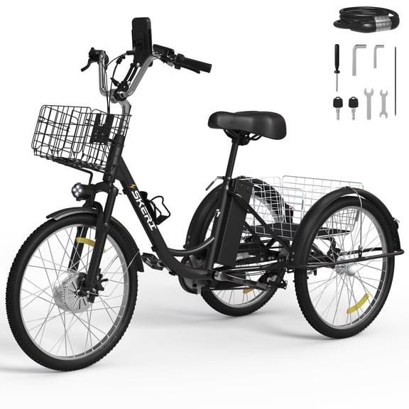 SKERI Electric Tricycle for Adults, Black Electric Trike Motorized Three Wheel Electric Bicycle, 350W 48V Adult Electric Tricycle with 7 Speeds and Large Basket