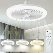 SKEVEN 10" Ceiling Fans with Lights and Remote, Adjustable Lighting and 3-speed, Invisible Bladeless Ceiling Fan, White