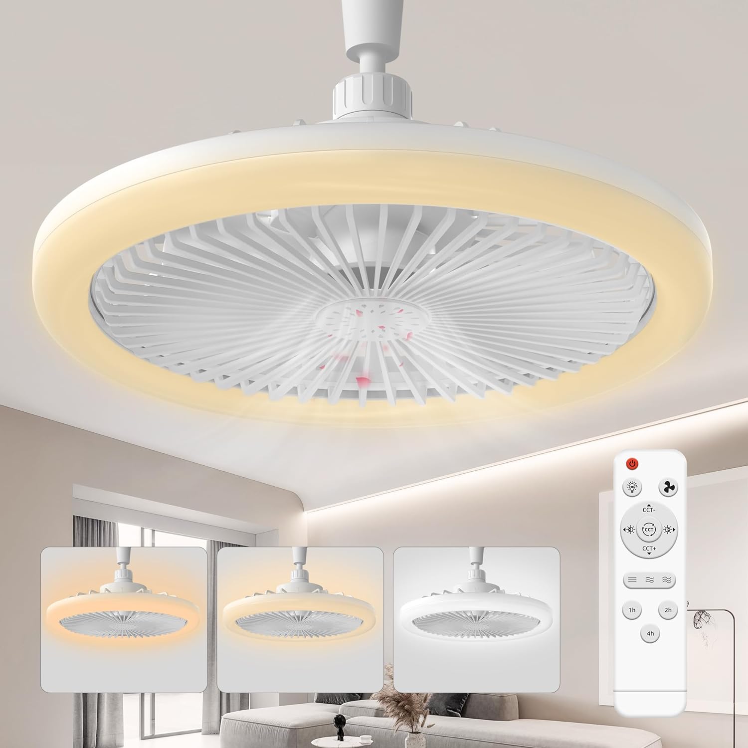 Bell and Howell Socket Ceiling Ceiling Fan with White Finish, Light Adjustable Ceiling Light