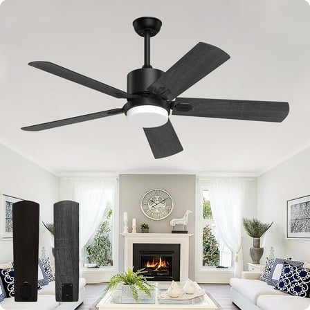 SKEVEN 52'' Ceiling Fan with Light and Remote Control, 6-Speed Reversible DC Motor, 5 Wood Fan Blades,Black