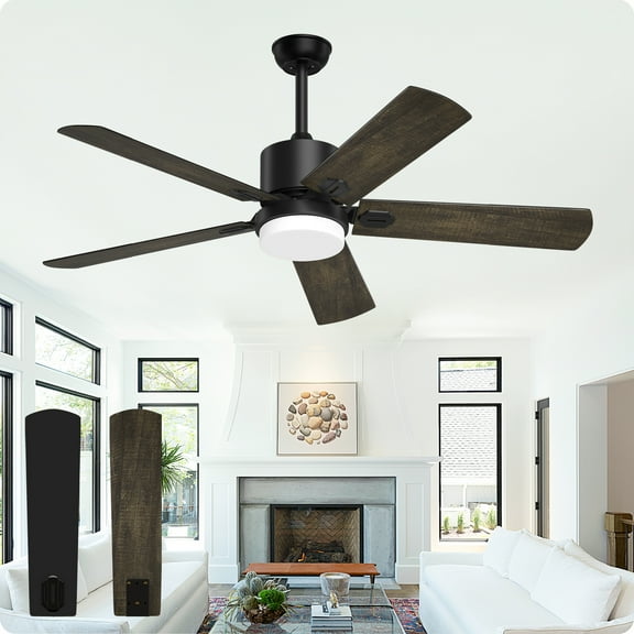 SKEVEN 52 ''Ceiling Fan with Light and Remote Control, Flush Mount Ceiling Fan 6-Speed Reversible DC Motor 5 Wood Fan Blades, Retro Pine/Black