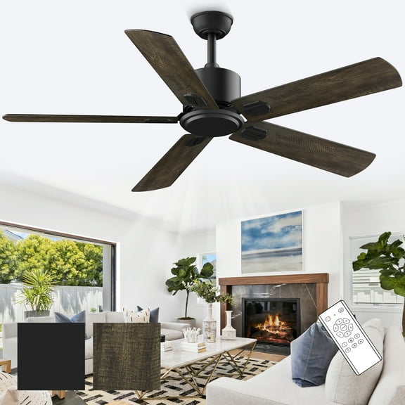 SKEVEN 52" Ceiling Fan with Remote Control No Light, 6 Speeds Reversible DC Motor Indoor Outdoor 5 Blades Ceiling Fans(Oak/Black)