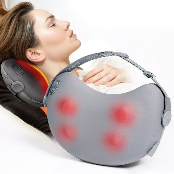 SKG 4D Shiatsu Back & Neck Massager with Heat and Vibration, Deep Tissue Kneading Pillow for Pain Relief, Cordless & Portable, Lumbar Support for Home, Car & Office Ideal Gift for Parents Men & Women