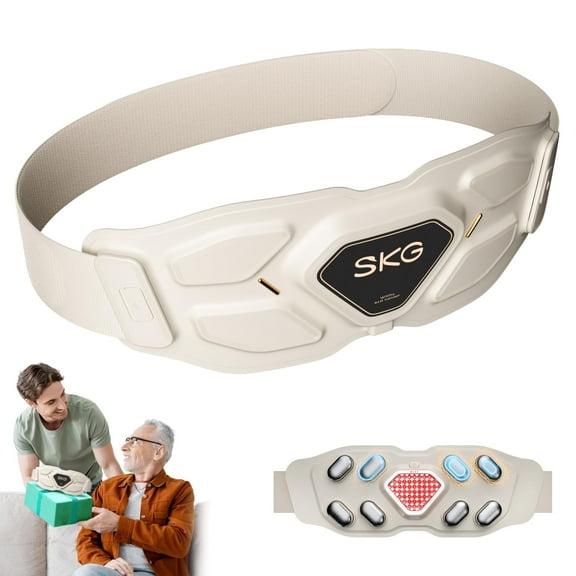 SKG Lower Back Massager Gifts for Men Women for Pain Relief, Adjustable Cordless Heating Pad Infrared Vibrating Back Massager Waist Lumbar Belt