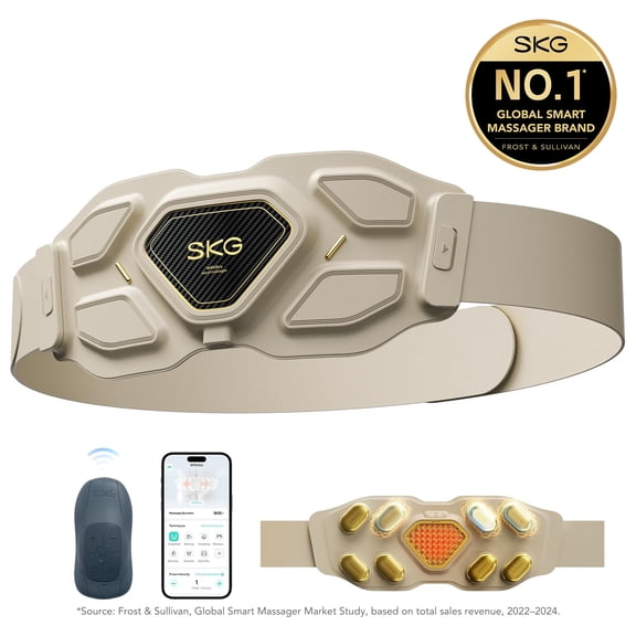 SKG Cordless Heated Back Massager  Adjustable Vibrating Muscle Relaxation for Home & Office, Portable Stress Relief Massager, Perfect Gifts for Dad Mom Grandpa