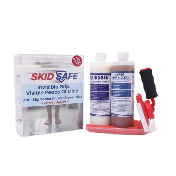 SKID SAFE™ Anti-slip Sealer Kit for Shower Tiles - GLOSSY Finish (covers up 35 sq. ft. of porcelain or ceramic tiles)