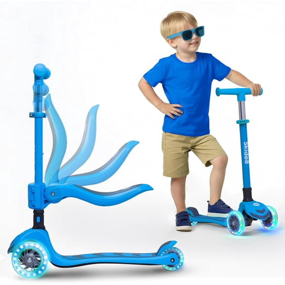 SKIDEE Kick Scooter for Kids Ages 3-5 | Foldable 3 Wheel Scooter with Lean-to-Steer, Adjustable Height, Removable Seat & LED Light Wheels | Toddler Scooter Up to 12 Year Old Boys/Girls