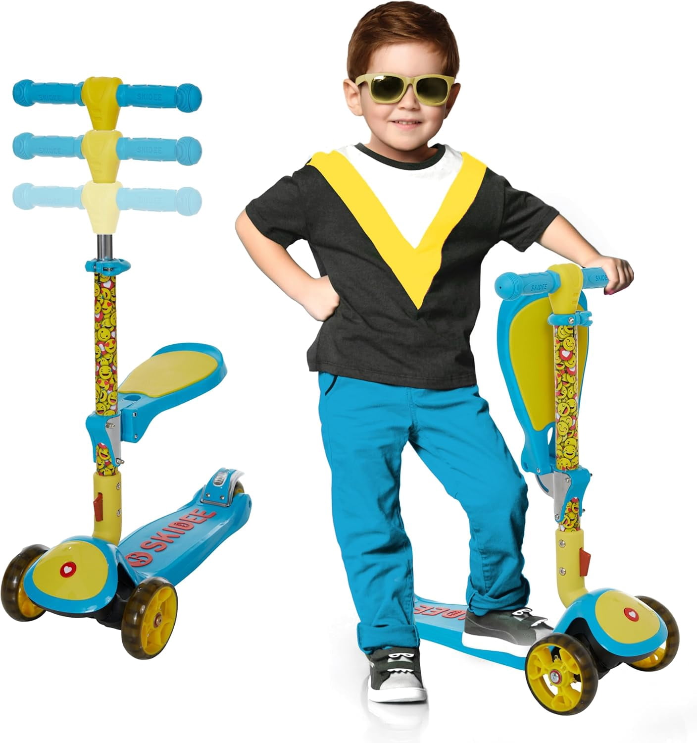 SKIDEE Kick Scooter for Kids Ages 3-12, Foldable 3 Wheel Scooter w ...