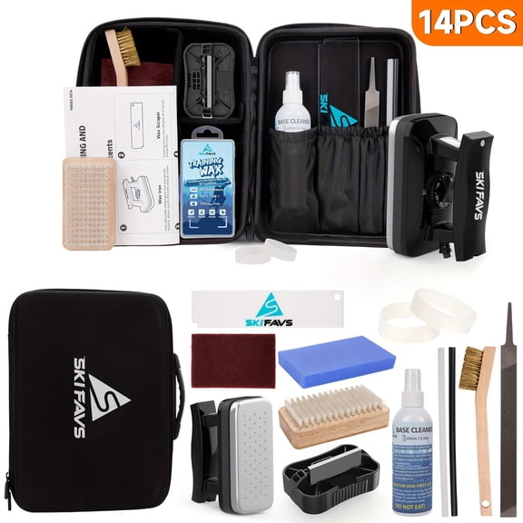 SKIFAVS Ski & Snowboard Wax Kit with Iron, Complete Tuning Set for Base Repair and Edge Sharpening, 14-Piece Portable Kit