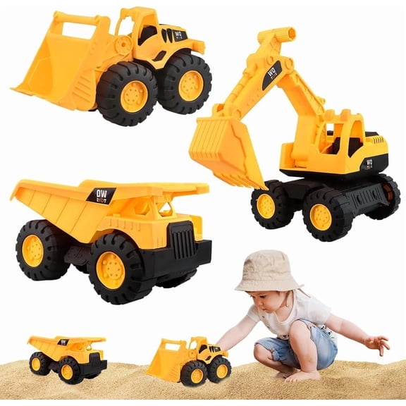 Excavator Toy, 3 Pcs Sand Toy Excavator Sandbox, Sandbox Toy, Mini Tractor Bulldozer Diecast Vehicle, Excavator Vehicle Toy with Gravity, Gift for Children Aged 3 4 5