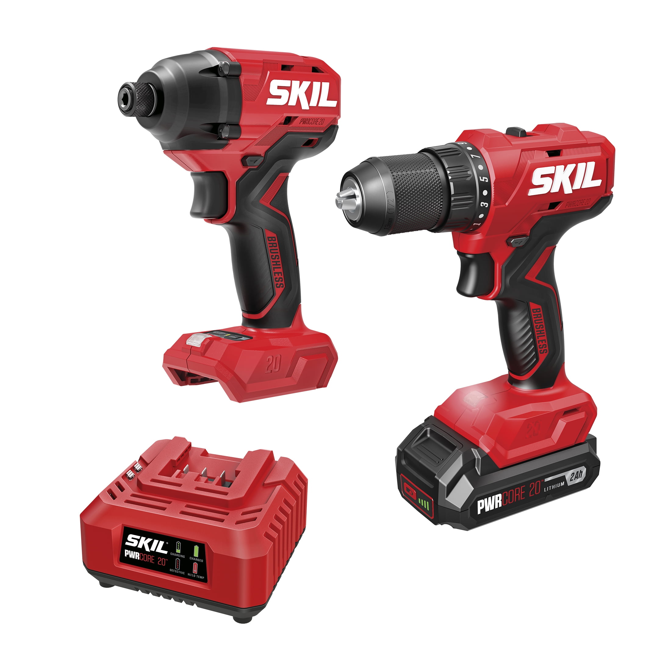 SKIL 20V Brushless Drill Driver & Impact Driver Combo Kit Including 20V 2.0Ah battery and Charger-CB8002B-10