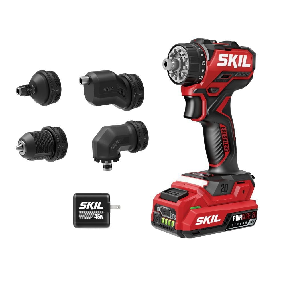 SKIL Brushless 20V Compact Multi-Head Drill Driver Kit Including 2.0 Ah USB-C Battery & PD Charger-QD6293B-10