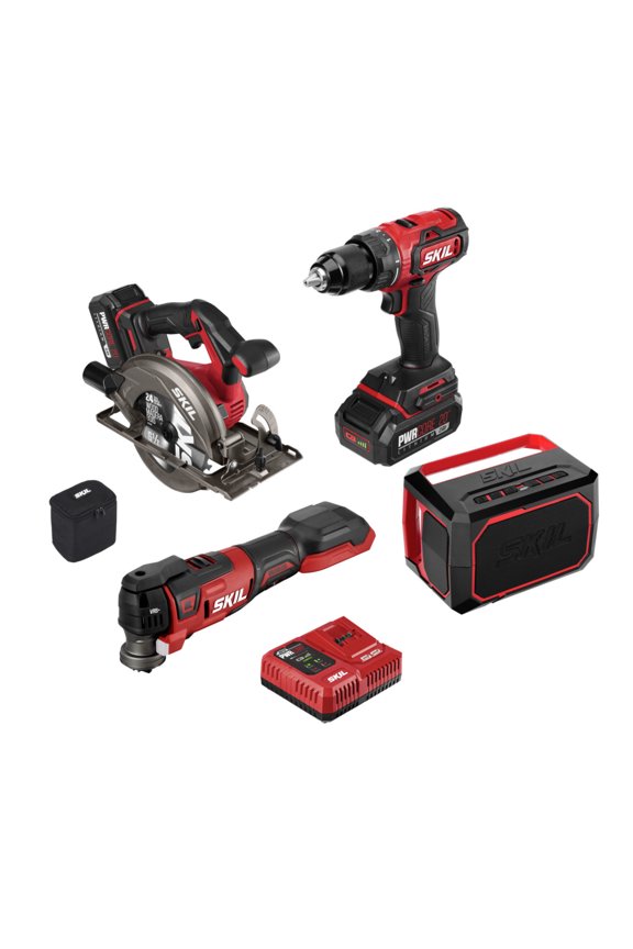 Brushless 20V Cordless 4-Tool Combo Kit : Drill Driver, Circular Saw, Multi-Tool & Speaker, CB7440-21