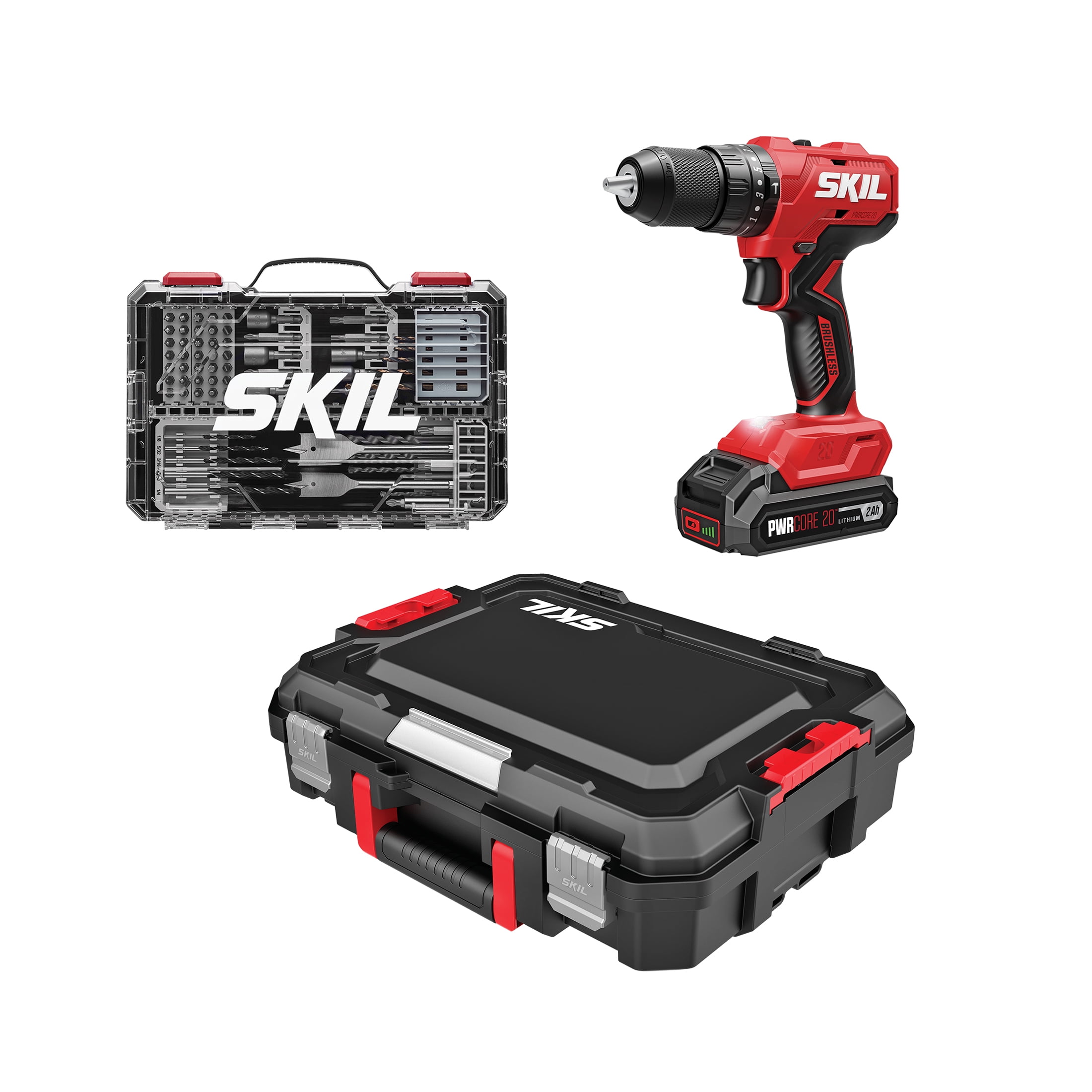 SKIL HD6280B-11 PWR CORE Brushless 20V Hammer Drill Kit, 75 Piece Drill and Drive Bit Set, 2.0Ah Battery and Charger