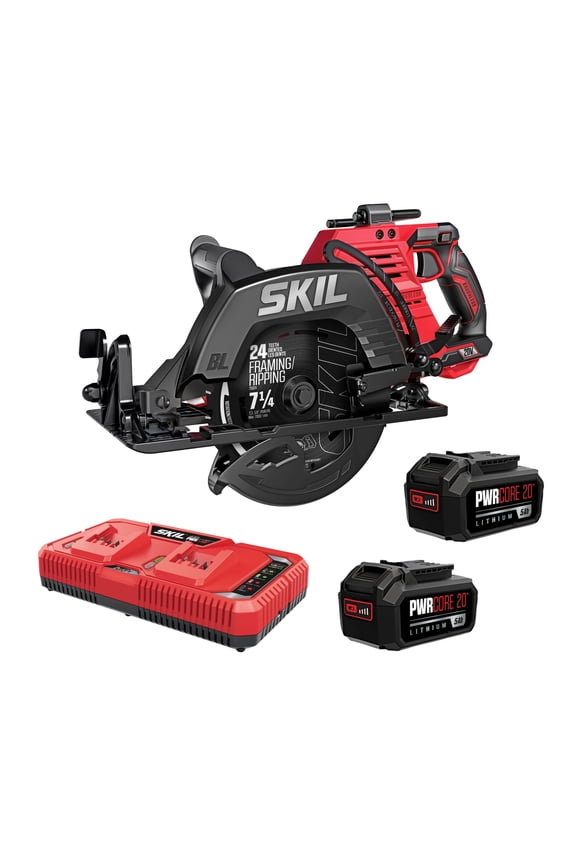 CR5429B-20 PWR CORE Cordless 20V Rear Handle Circular Saw, Dust Port, with 2 5.0Ah Batteries and Charger