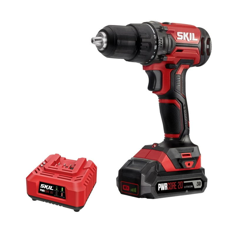 SKIL 20V Cordless Drill Driver Kit 1/2'' Chuck, Battery and