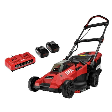 Skil - 20-Volt PWR CORE 20 18-Inch Push Lawn Mower (2 x 4.0Ah Batteries and 1 x Dual Port Charger) - Red/Black