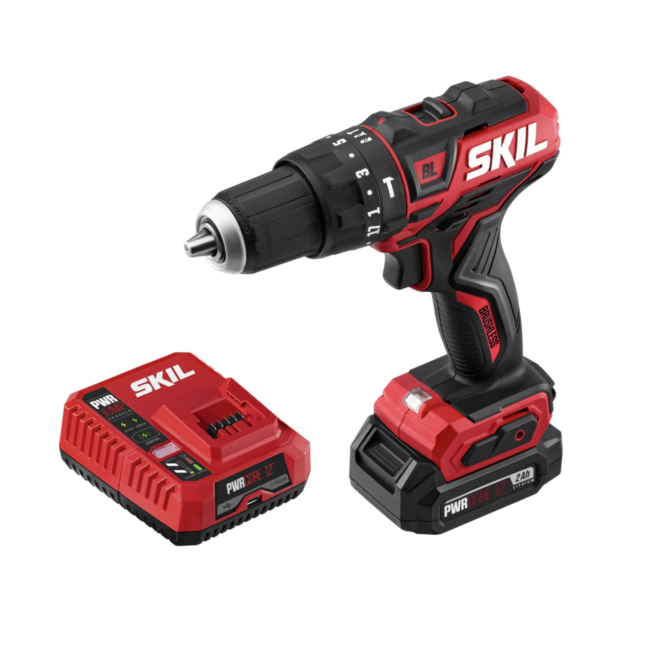 SKIL PWR CORE 12 Brushless 12-Volt 1/2'' Hammer Drill with 2.0Ah PWR ASSIST Battery and PWR JUMP Charger, HD5290A-10