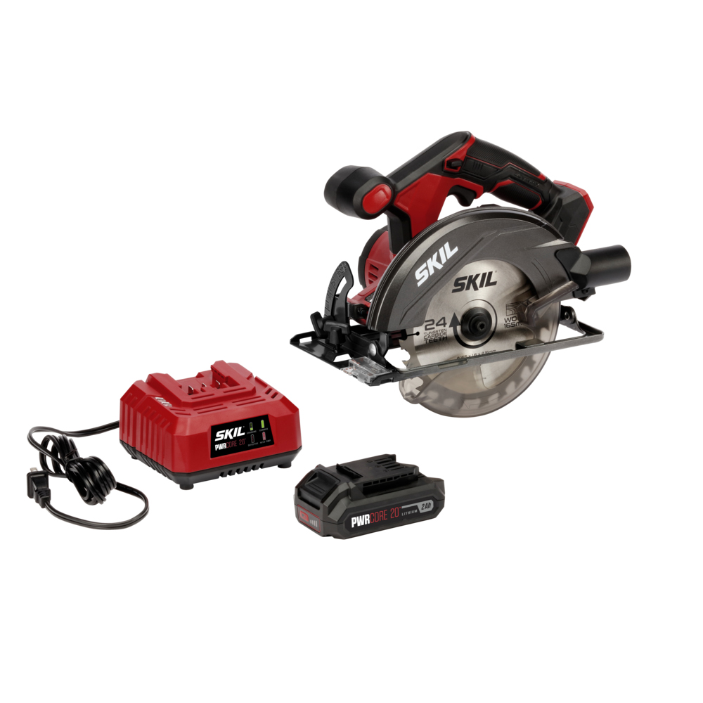 SKIL PWR CORE 20™ 20V 6-1/2-Inch Cordless Circular Saw, 2.0Ah Lithium  Battery  Charger, CR540602