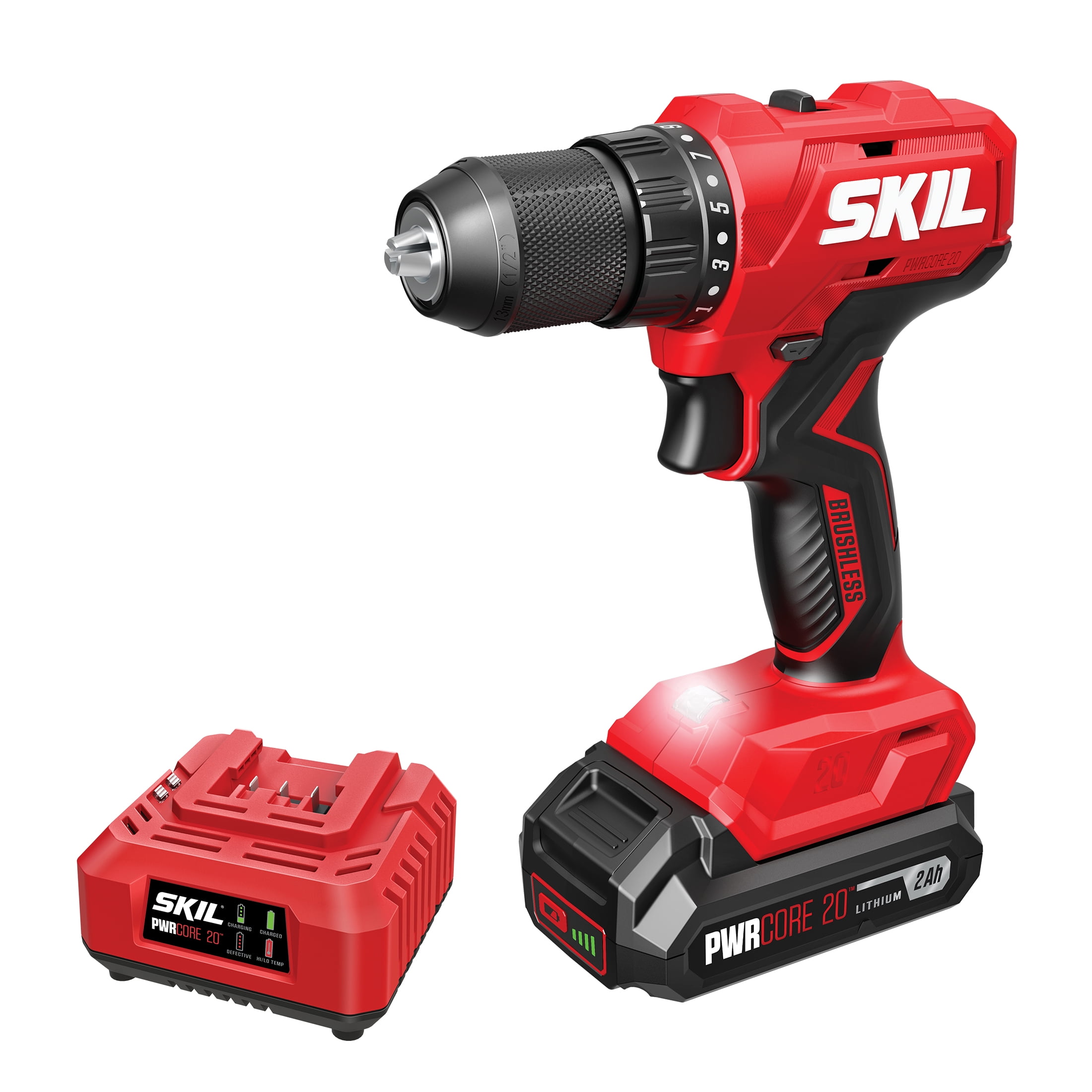 SKIL PWRCORE 20™ Brushless 20V 1/2 In. Drill Driver with 2.0Ah Battery and Standard Charger-DL6280B-10
