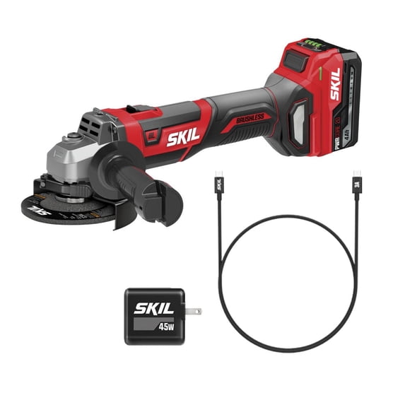 SKIL PWRCORE 20 Brushless 20V 4-1/2-Inch Angle Grinder Kit, Includes 4 ...