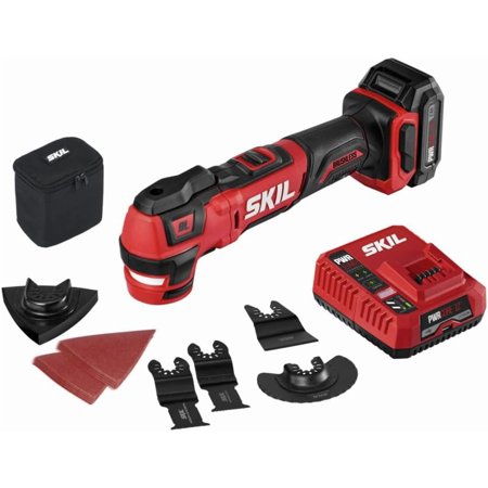 SKIL PWRCore 12 Brushless 12V Oscillating Tool Kit with 40pcs Accessories Including 2.0Ah Lithium Battery and PWRJump Charger - OS592702, Red