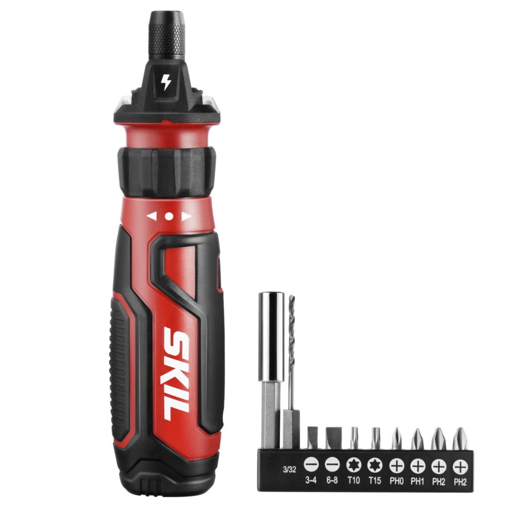 SKIL Rechargeable 4V Cordless Screwdriver with Circuit Sensor Technology, Includes 9pcs Bit, 1pc Bit Holder, USB Charging Cable - SD561201